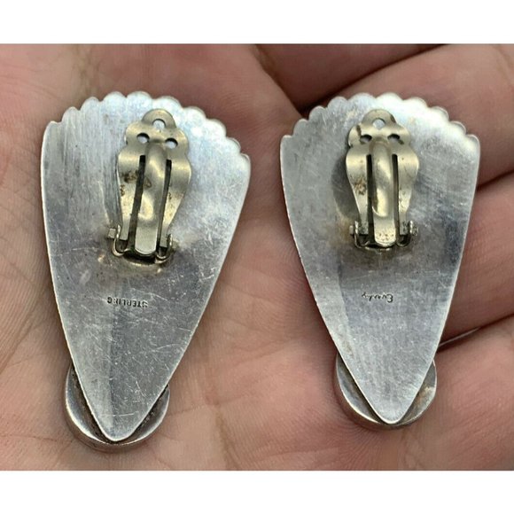 Vintage 925 Sterling Silver & Black Onyx Artist Signed Clip Earrings 14.6g - Picture 5 of 5